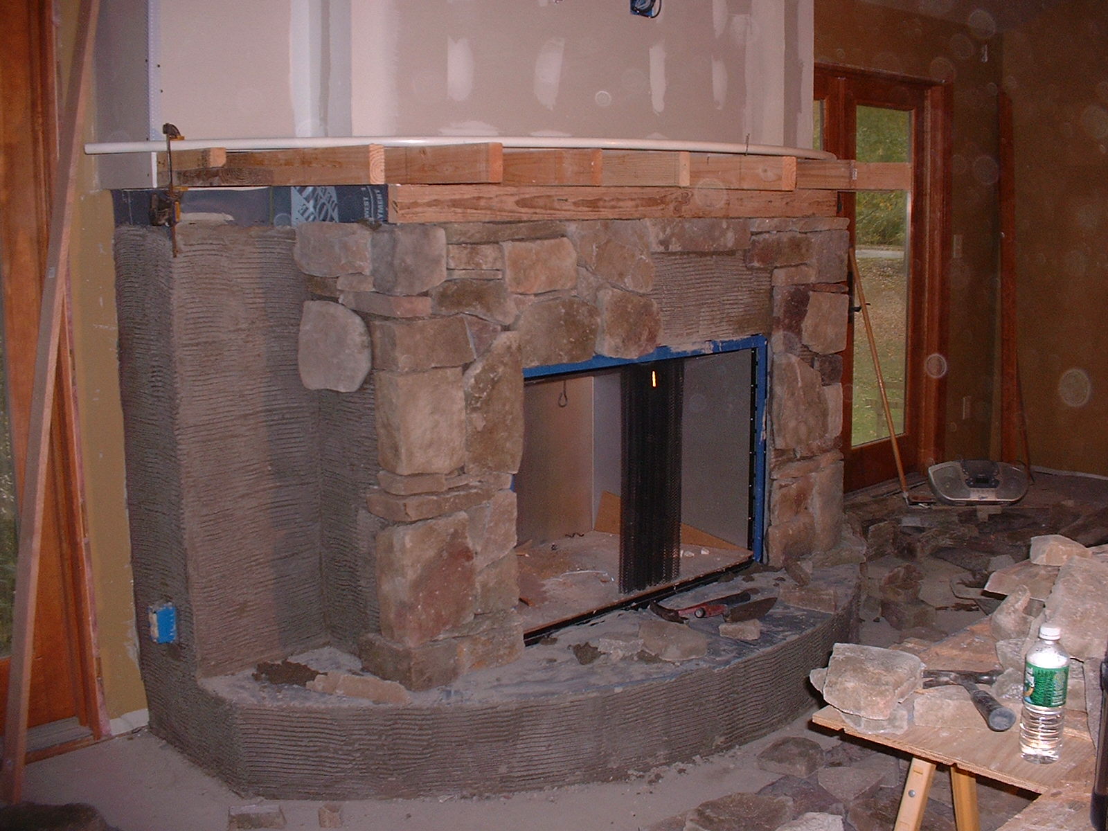 The cultured stone is started.