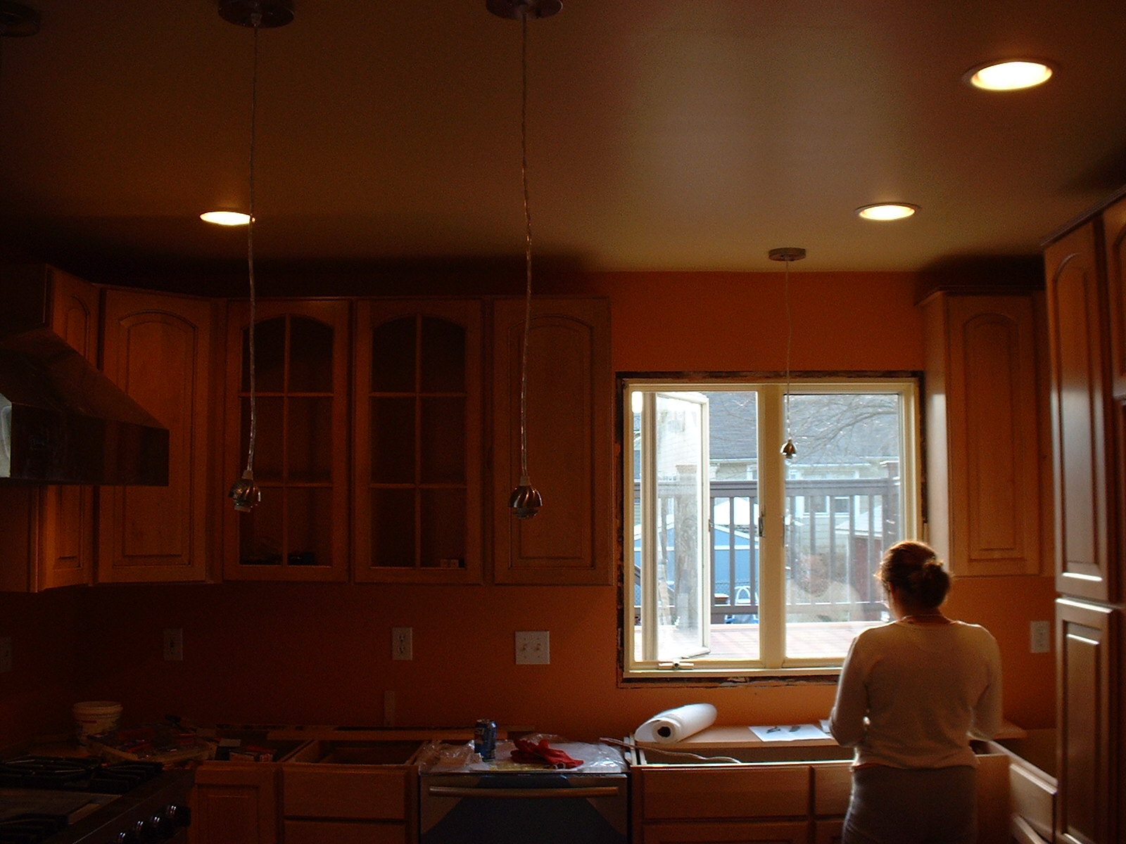 Here is Mrs. Reyes dreaming about her first cooked meal in her new kitchen.