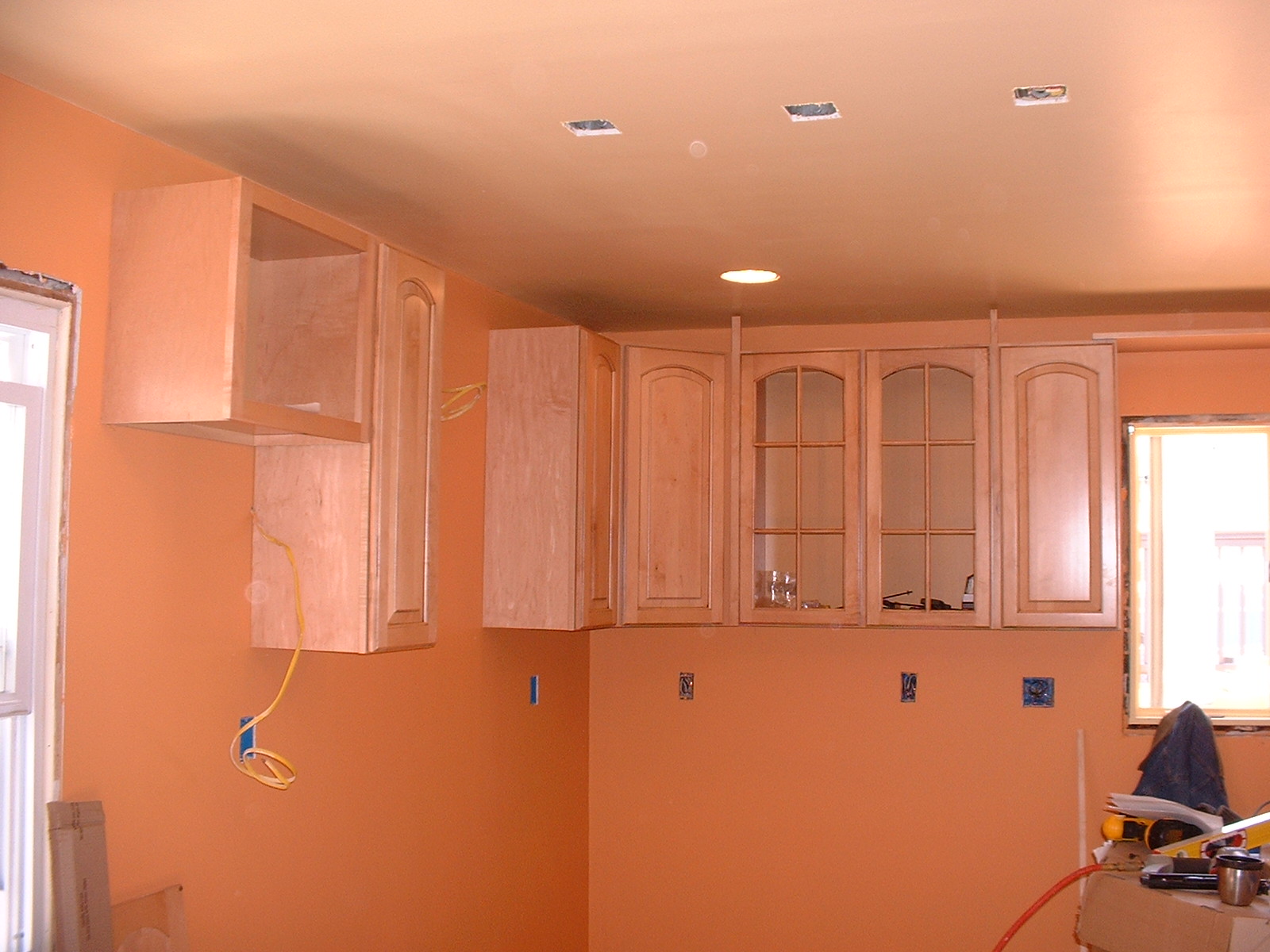 The upper cabinets are almost finished.