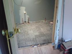 Starting the floor in the bathroom takes alot of calculation.
