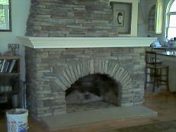 Cultured stone fireplace.
